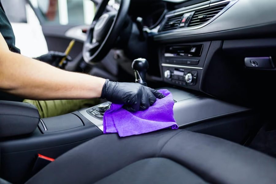 Center console cleaned during interior detailing